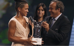 Célia Šašić (UEFA Best Women's Player in Europe Award) at the UEFA Champions League group stage draw