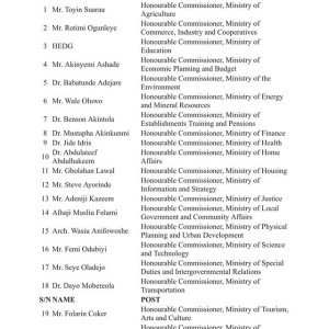 Appointed Lagos State Commissioners and Special Advisers Full List