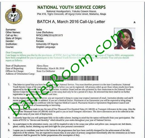 NYSC Call-Up Letter Sample logo