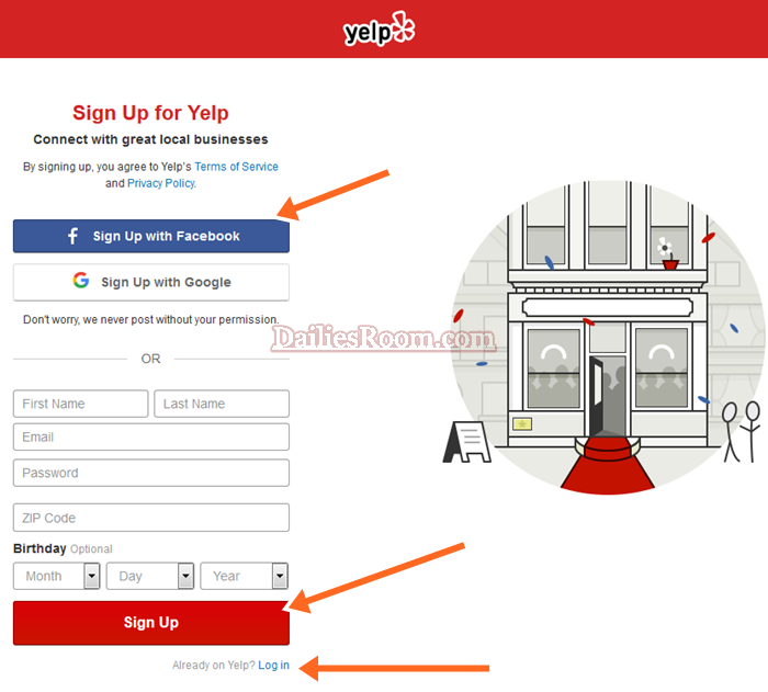 Yelp Account Sign Up Steps - Sign Up Yelp Account with Facebook