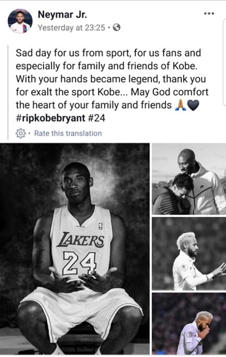 Celebrities Tribute To Kobe Bryant On Facebook