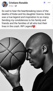 Ronaldo tribute to kobe