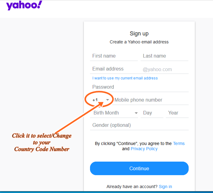 How To Change Yahoo Email Creating Number to Ghana